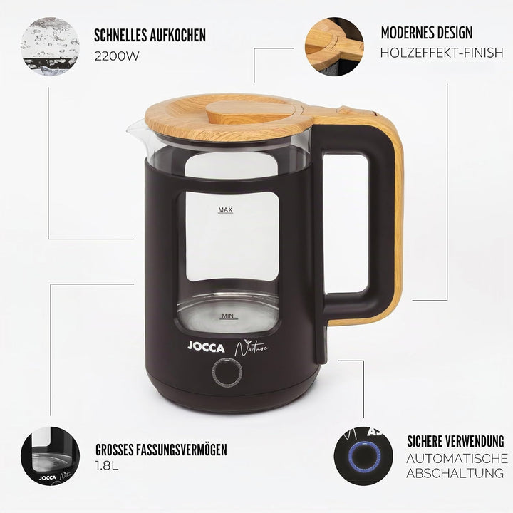 JOCCA - Elektrischer Wasserkocher 1,8| Schneller Kocher| 360º drehbare Basis| Automatische Abschaltu