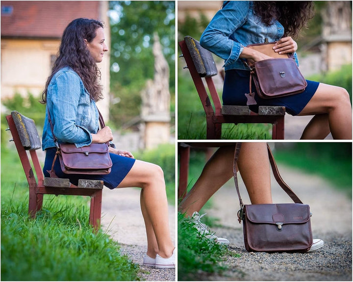 LECONI kleine Schultertasche Umhängetasche Damen Ledertasche Handtasche echtes Rindsleder 26x20x8cm