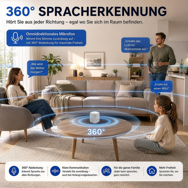 auvisio Smarthome Lautsprecher: KI-Sprachassistent mit ChatGPT,360° Sprachausgabe, Smarthome-Steueru