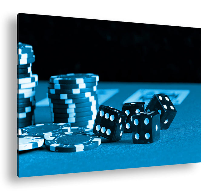 deyoli Glücksspiel Würfel und Poker Chips Format 80x60 Effekt: Monocrome Blau als Leinwandbild, Moti