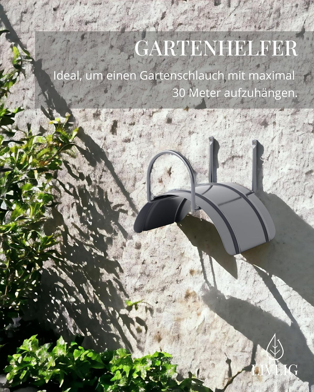 Livlig53 Gartenschlauch Halterung für 1/2 Zoll Schläuche bis 30m aus verzinktem Stahl, Wandhalterung