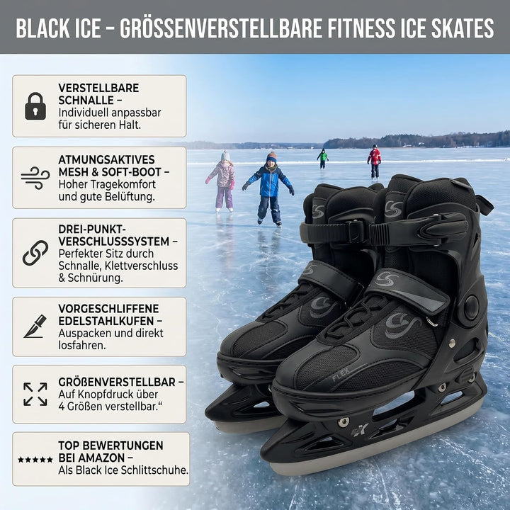 Cox Swain Black Ice 2in1 Inliner &amp; Schlittschuhe - Grössenverstellbare Kombi Skates &amp; Eislaufschuhe
