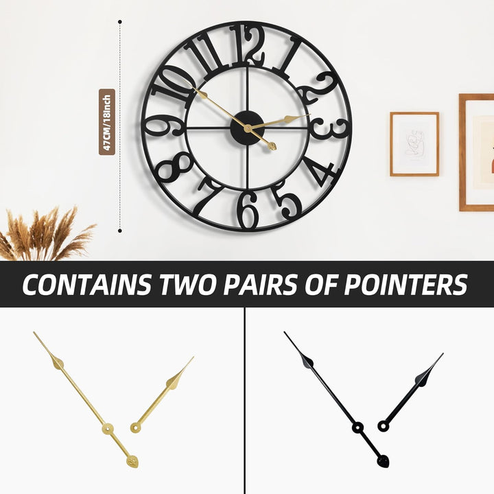 Grosse Wohnzimmer Uhr Wand, schwarz wanduhr rund, Metall, 47CM wanduhr ohne tickgeräusche batteriebe