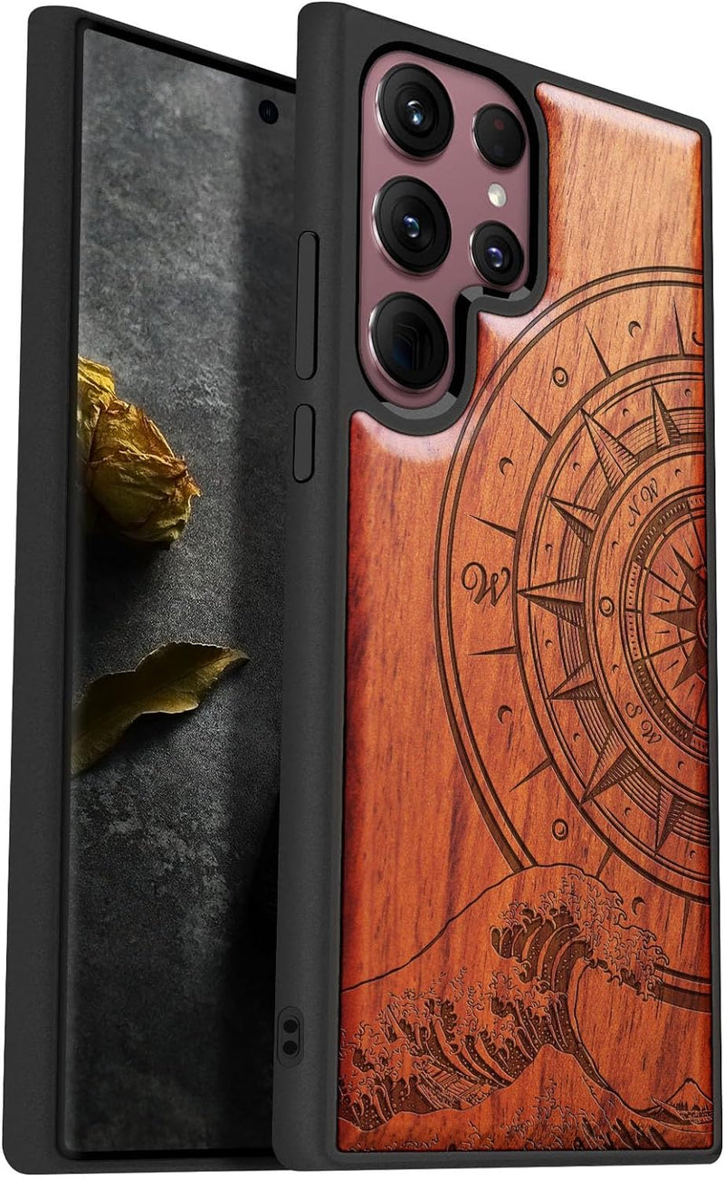 Carveit Holz Handyhülle für Galaxy S22 Ultra Cover [Einzigartiges Design Case] Stossfeste Handyhülle