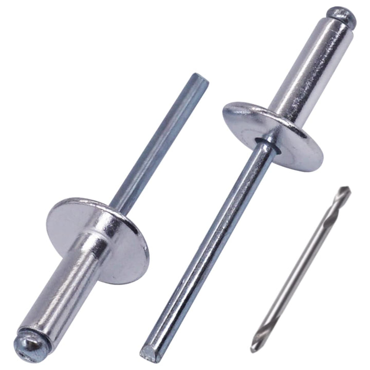 SKIR'CO (150 Stück) Grossflansch Aluminium Blindnieten 5,0 x 16 mm, Stahldorn, Bohrer inklusive 150
