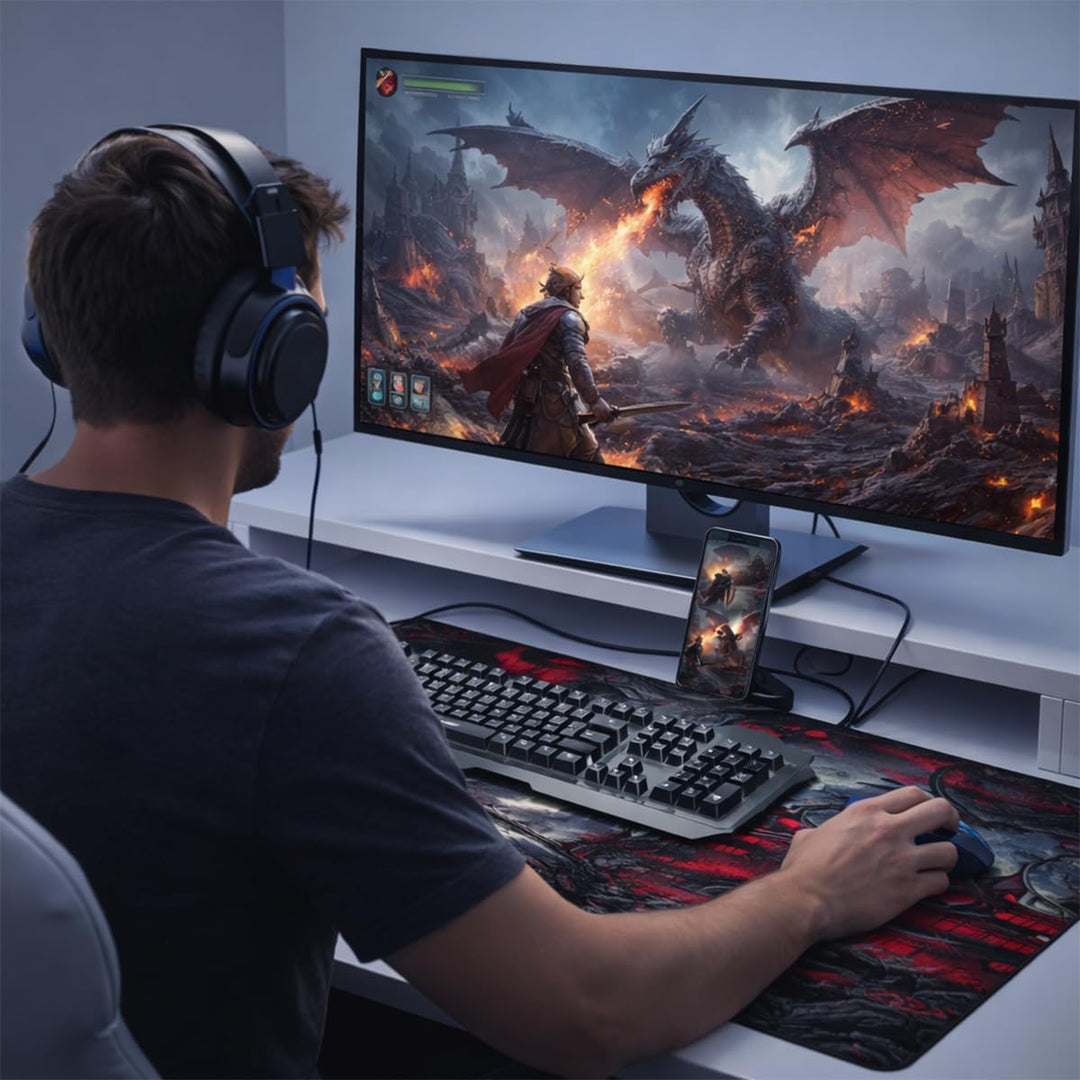 Mousepad XXL, Japanische Kunst Mauspads,900x400mm Überdimensionales rutschfeste Gummimatten Gaming-M