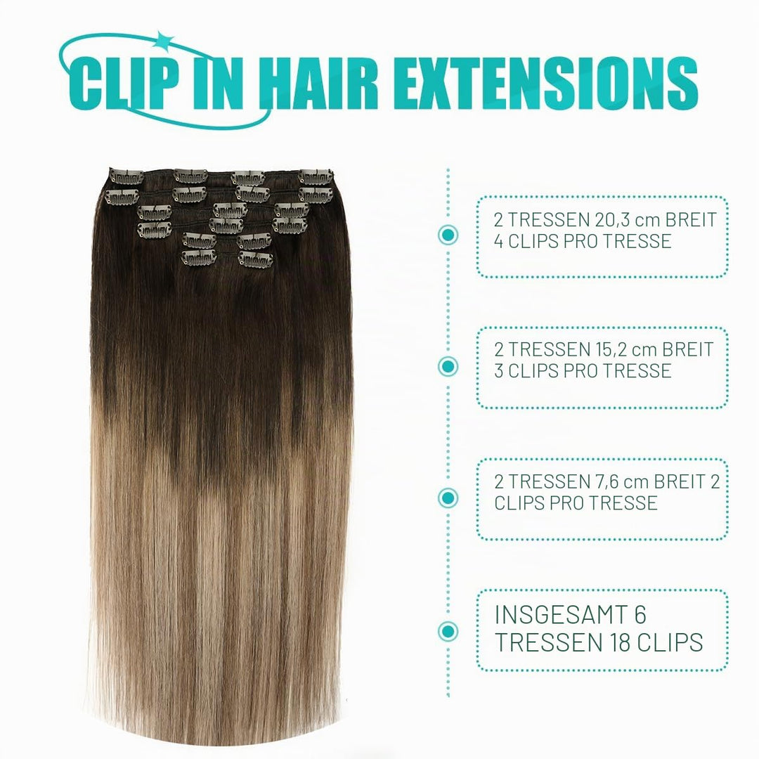 SURNEL Clip Echthaar Extension Haarverlangerung Echthaar Clips 14 Zoll 100g Dunkelbraun Mischung Mit