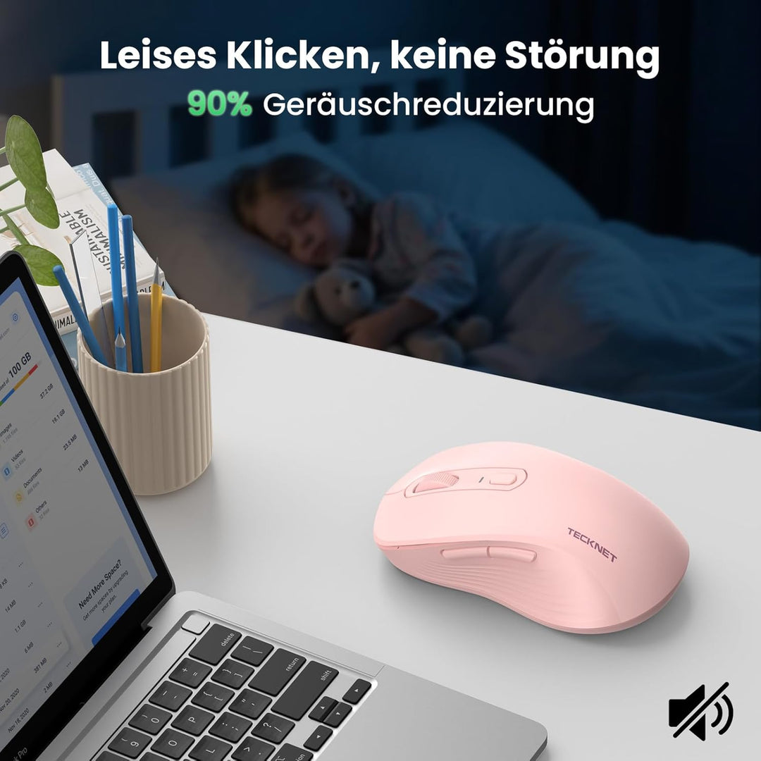 TECKNET Bluetooth Maus, PC Maus Kabellos, Wiederaufladbar Computer Maus 4800 DPI, (BT 5.0/3.0+2.4 GH