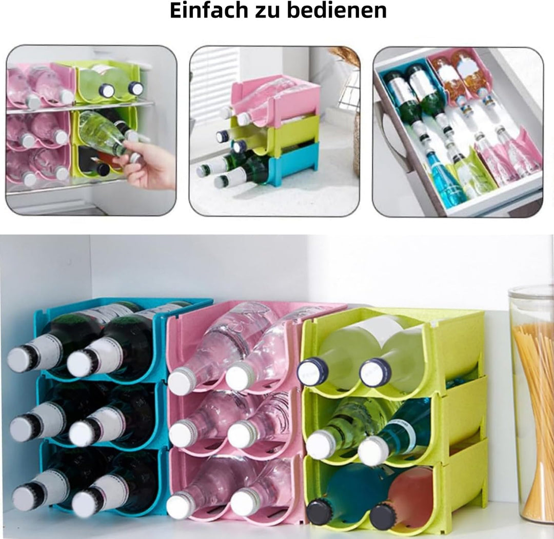 3 Stück Stapelbare Flaschenhalter, Kunststoff Flaschenregal, Stapelbares Weinregal im Kühlschrank Kü
