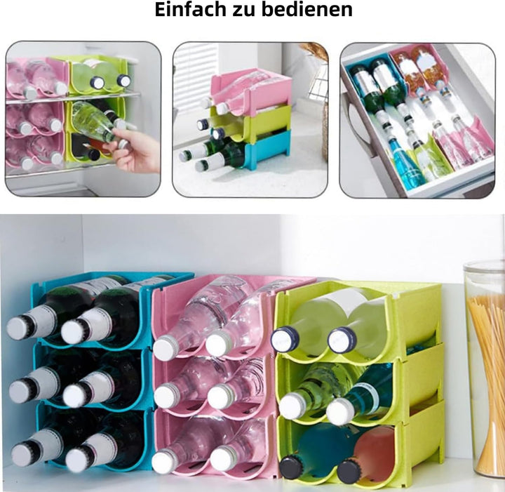 3 Stück Stapelbare Flaschenhalter, Kunststoff Flaschenregal, Stapelbares Weinregal im Kühlschrank Kü