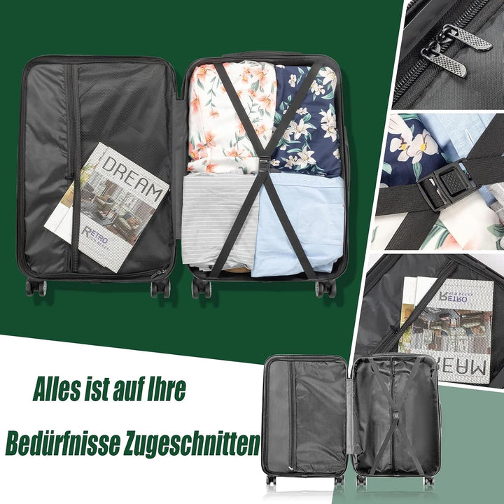 LALAHO Kofferset 3/4/5 teilig, Reisekoffer Set mit Kosmetikkoffer, Hartschalen Koffer Set aus ABS, G