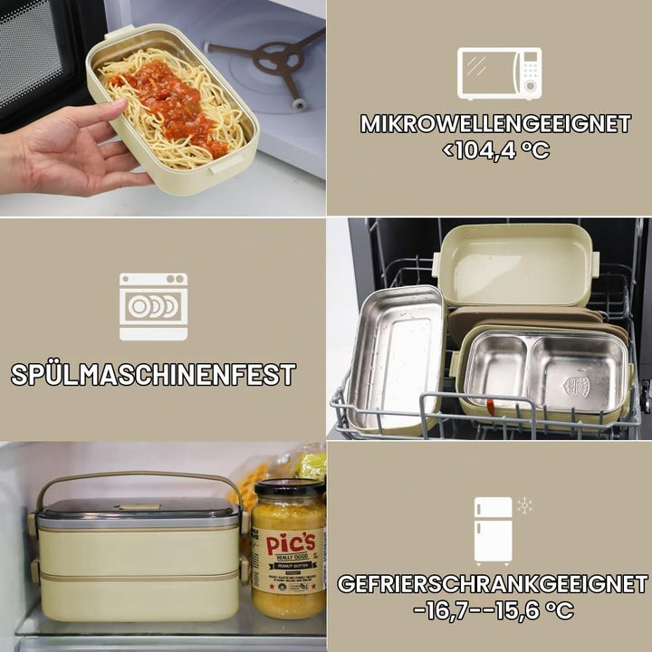 Bugucat Lunchbox Edelstahl 1100ML,Bento Box Brotdose Auslaufsicher Luftdichte Brotzeitbox mit Fächer