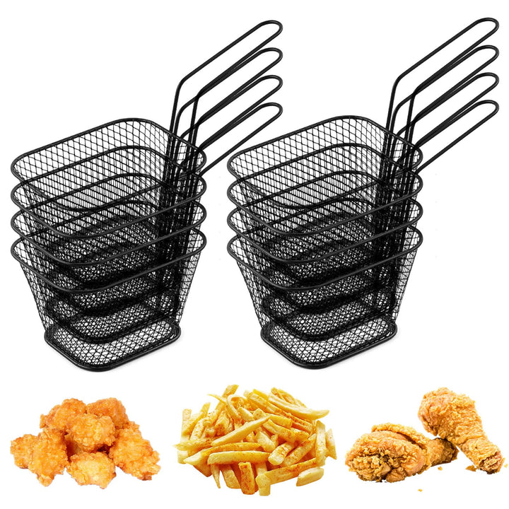 8 Stück Frittierkorb Klein Schwarz Servierkörbchen Edelstahl für Pommes Mini Pommes Körbchen Pommesk