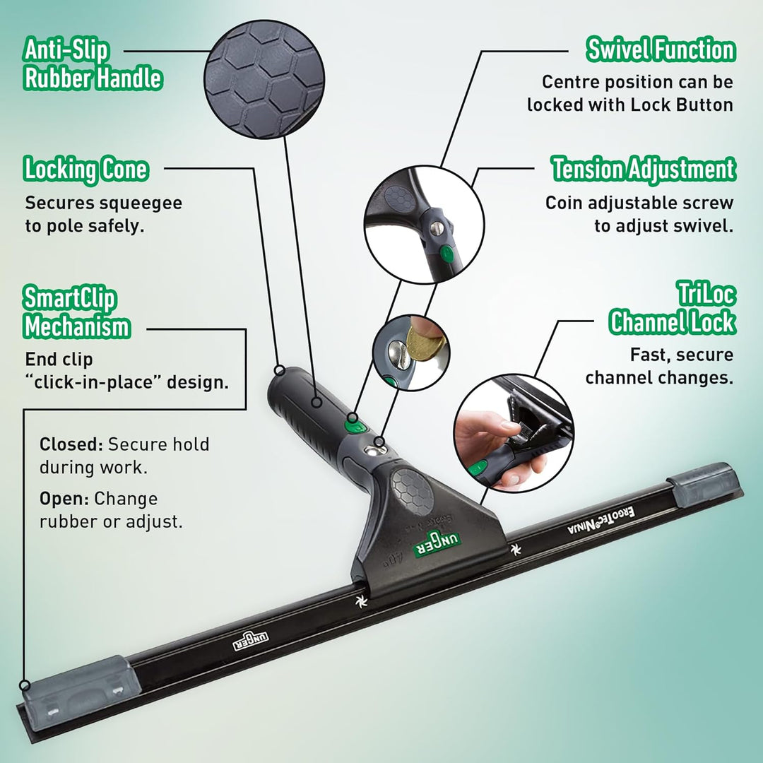 Unger ErgoTec Ninja Fensterwischer 40° (Breite 45 cm, ergonomischer Griff, mit Soft-Gummi, Zwei Gumm