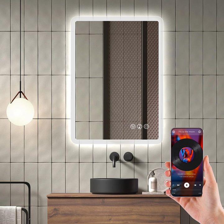 Bluetooth Badezimmerspiegel mit Beleuchtung LED, 50x70cm Spiegel mit Light, Wandspiegel mit Frontbel
