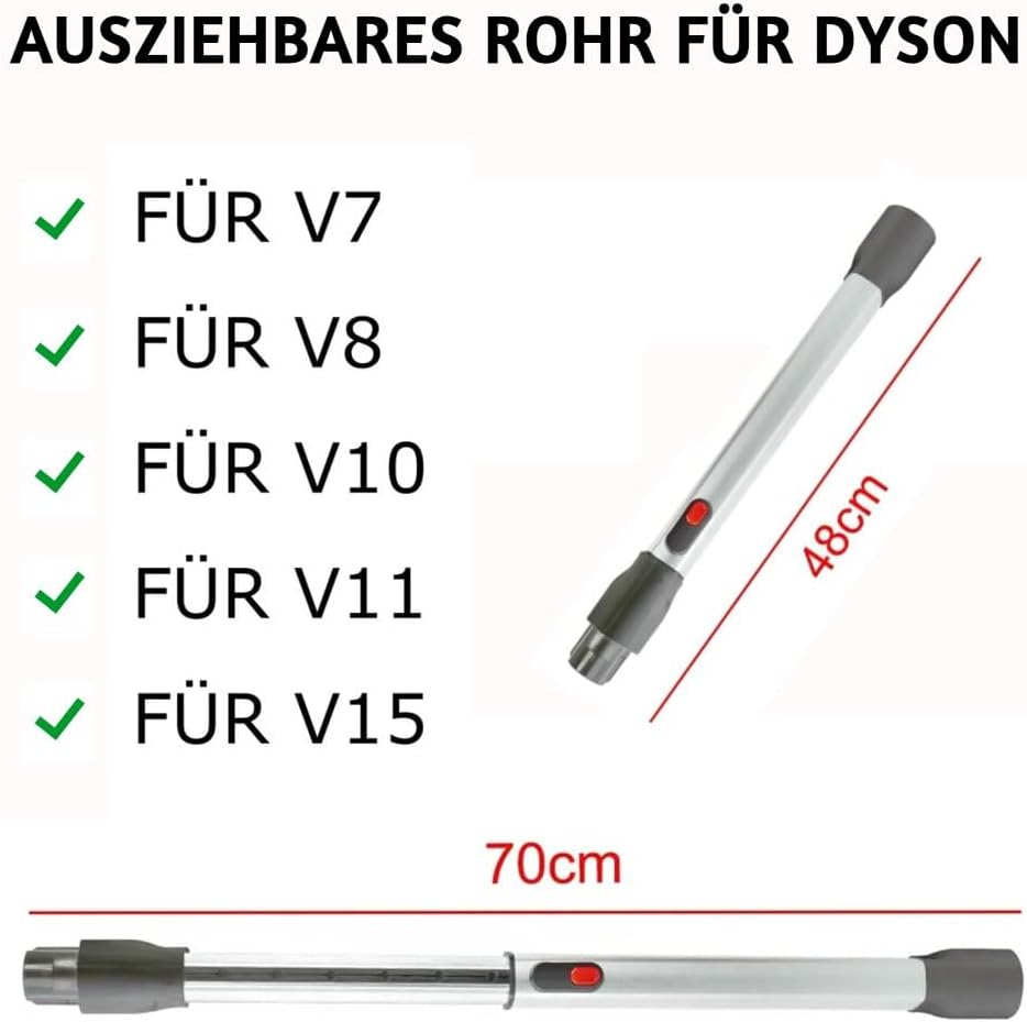 Teleskoprohr kompatibel mit Dyson V7 V8 V10 V11 V15 Staubsauger Rohr ausziehbar I Verlängerungsrohr
