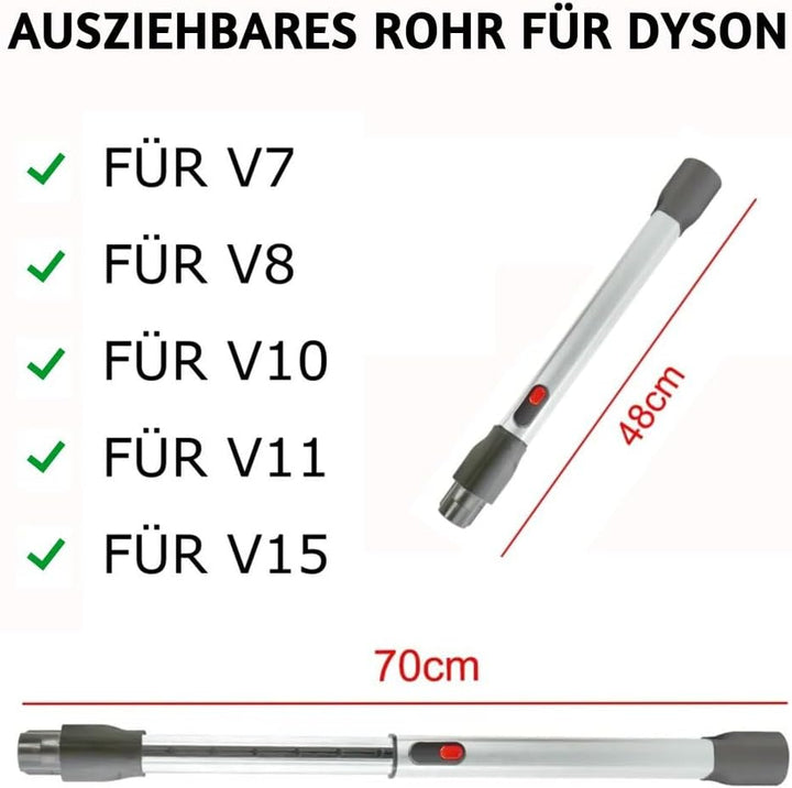 Teleskoprohr kompatibel mit Dyson V7 V8 V10 V11 V15 Staubsauger Rohr ausziehbar I Verlängerungsrohr