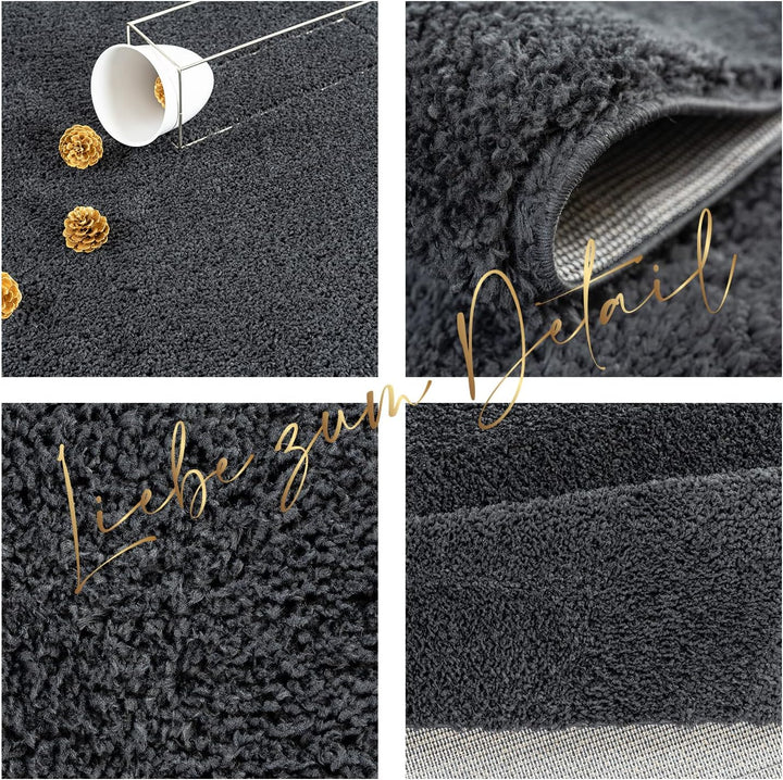 payé Teppich Hochflor Wohnzimmer - Anthrazit - 120x170cm - Shaggy Einfarbig Soft Weich Schlafzimmer