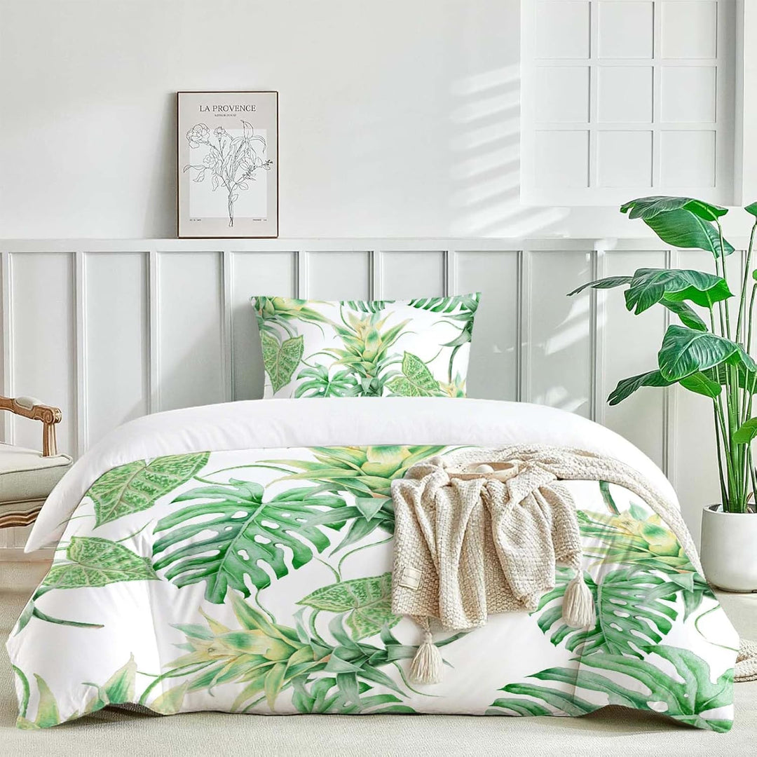 HOMHOMHA Bettwäsche 135x200 Grün Dschungel Botanisch Pflanze grüne Blätter Bettwäsche-Set Bettbezug