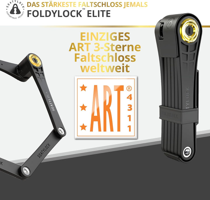 FoldyLock Elite Fahrradschloss mit Schlüssel – Patentiertes Faltschloss mit Halterung - Testsieger S