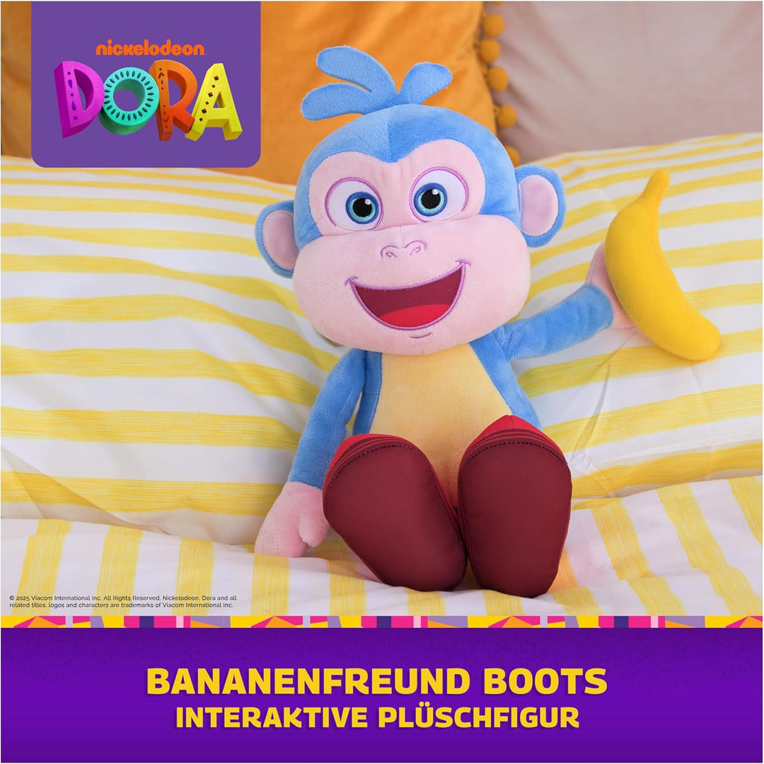 DORA Bananenfreund Boots - ca. 30 cm grosse, interaktive Plüschfigur zur beliebten TV-Serie mit 2 Li