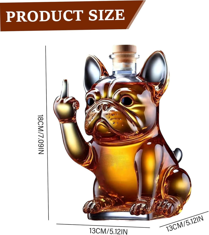 Whiskyflasche lustige französische Bulldogglippenflasche zeigt seinen Mittelfinger 7x5x5 Zoll transp