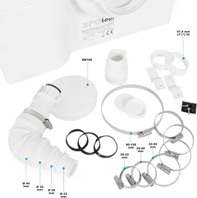 XPOtool 800W 4/2 WC Hebeanlage mit Zerkleinerer für Abwasser/Fäkalien, Schmutzwasserpumpe für WC