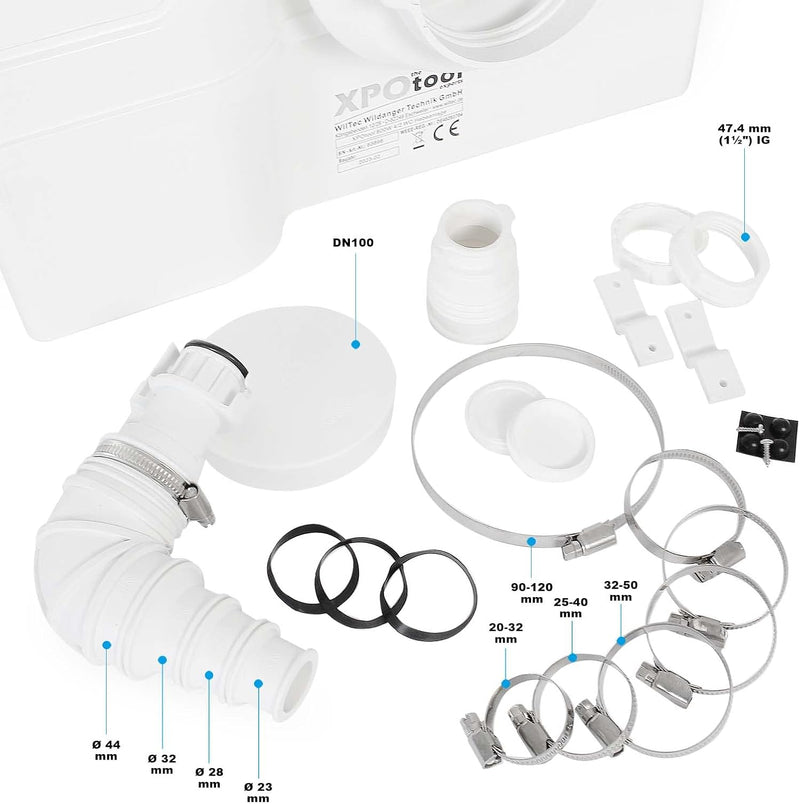 XPOtool 800W 4/2 WC Hebeanlage mit Zerkleinerer für Abwasser/Fäkalien, Schmutzwasserpumpe für WC