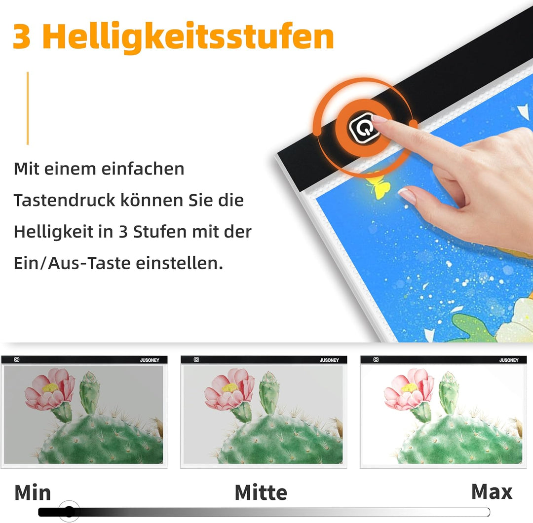 JUSONEY Leuchttisch A3 für diamond painting, Diamond Painting Zubehör Dimmbare Light Pad für Zeichne
