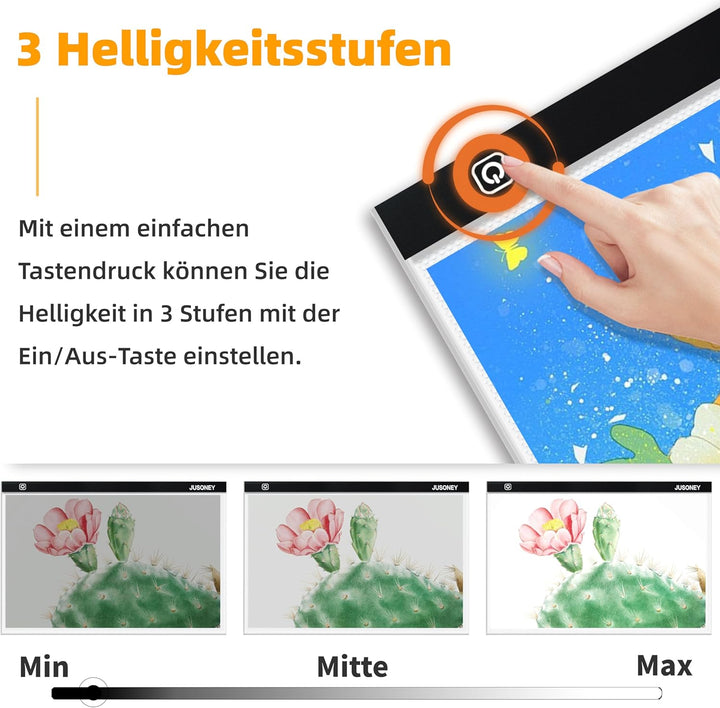 JUSONEY Leuchttisch A3 für diamond painting, Diamond Painting Zubehör Dimmbare Light Pad für Zeichne