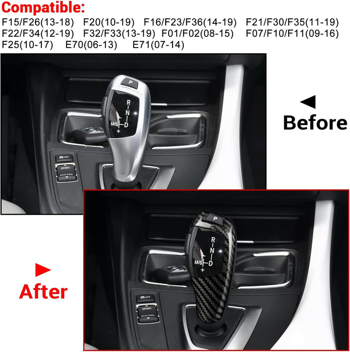 KUNGKIC Kohlefaser Auto Schaltknüppel Abdeckung Compatible with BMW F20 F21 F22 F23 F30 F34 F32 E70