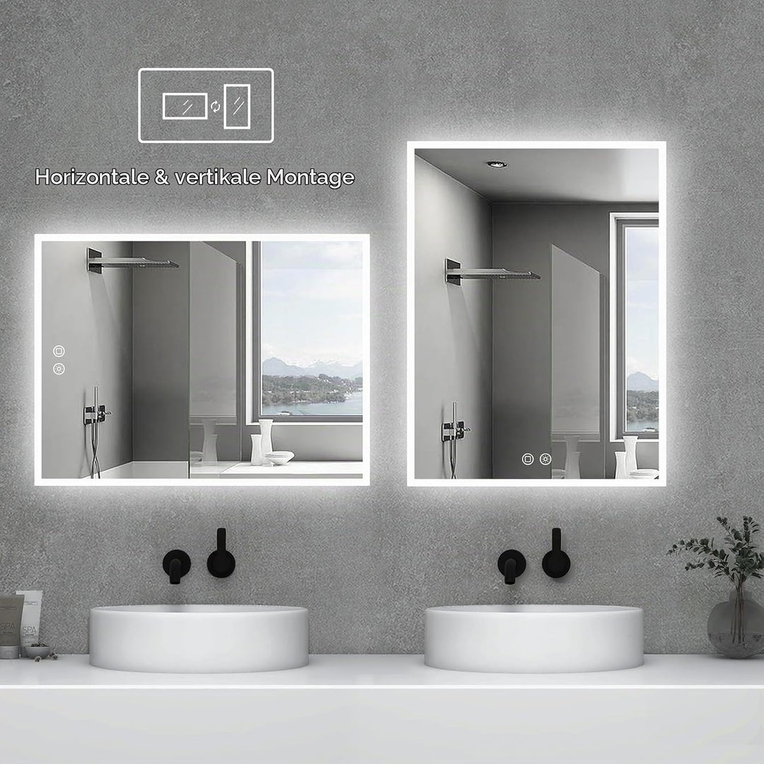 byecold Badspiegel mit Beleuchtung, LED Badezimmerspiegel 80x60CM, Wandspiegel Bad Spiegel mit Touch