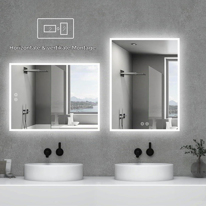 byecold Badspiegel mit Beleuchtung, LED Badezimmerspiegel 80x60CM, Wandspiegel Bad Spiegel mit Touch
