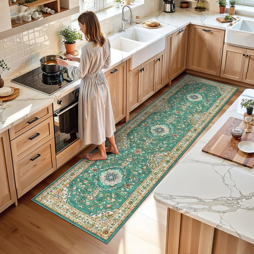 Enyhom Teppich Läufer Flur 60 x 240 cm, rutschfest Washchbar Küchenteppich Modern Weich Kurzflor Blu