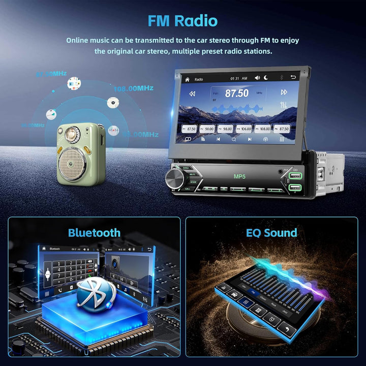 Hikity Autoradio 1 din mit Ausfahrbarem Display 7 Zoll, Radio 1 din mit Wireless Carplay Android Aut