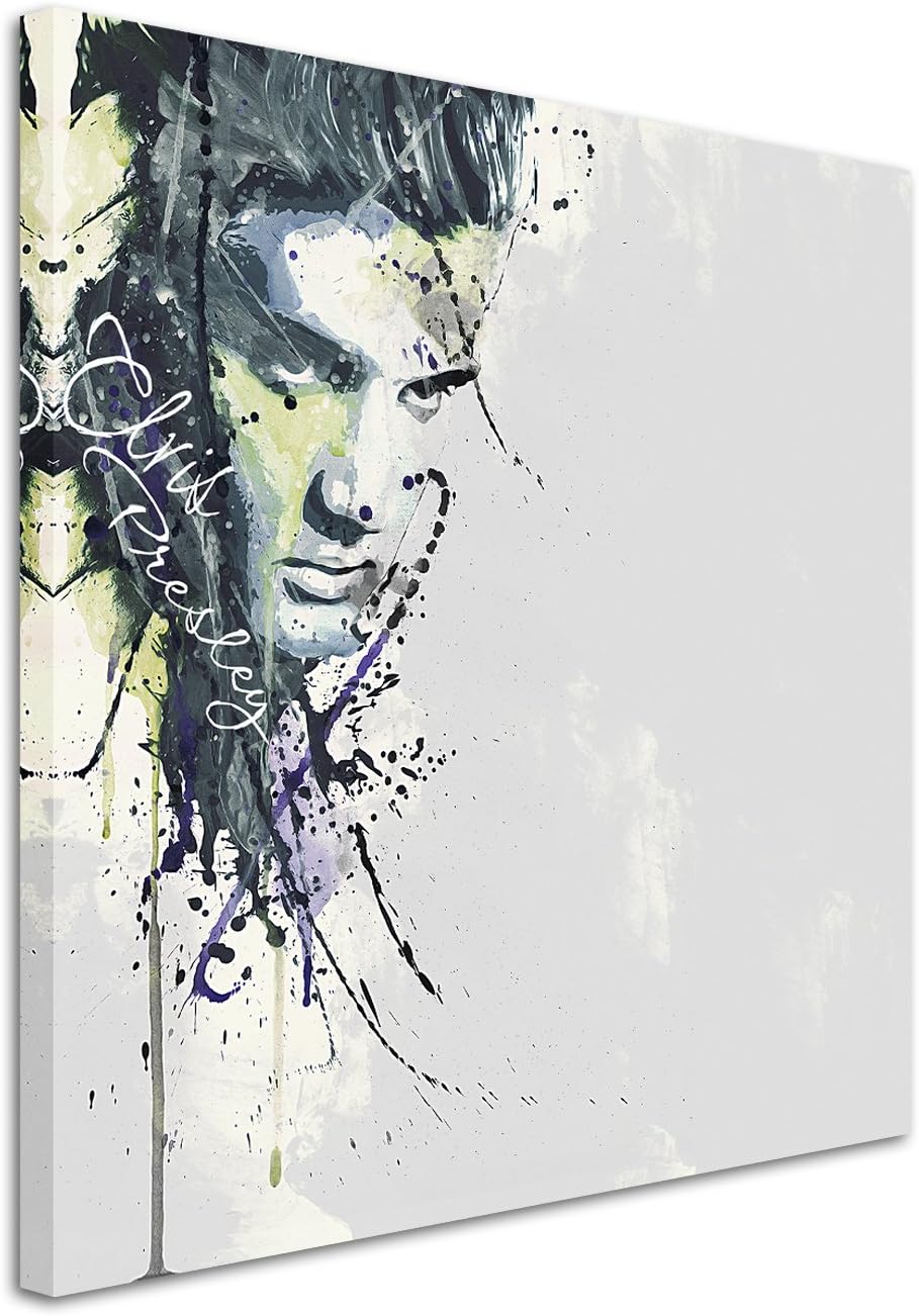 Paul Sinus Art Elvis Presley 60x60cm Keilrahmenbild Kunstbild Aquarell Art Wandbild auf Leinwand fer