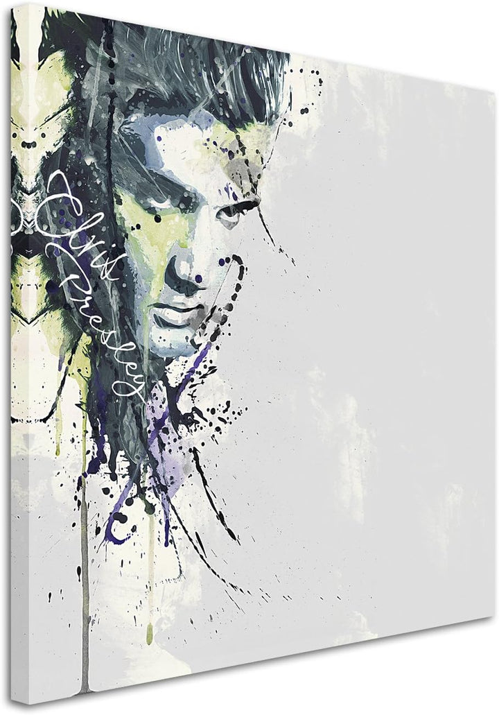 Paul Sinus Art Elvis Presley 60x60cm Keilrahmenbild Kunstbild Aquarell Art Wandbild auf Leinwand fer