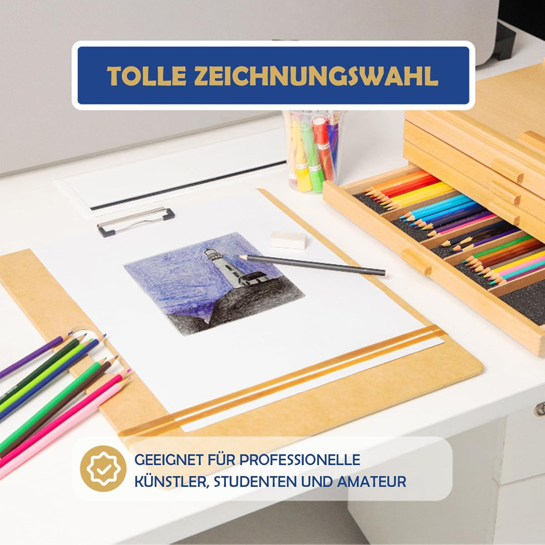 COOZEE 36x46cm Drawing Board für Künstler, Klemmbrett Holz mit robustem Clip und Gummibändern, Tragb