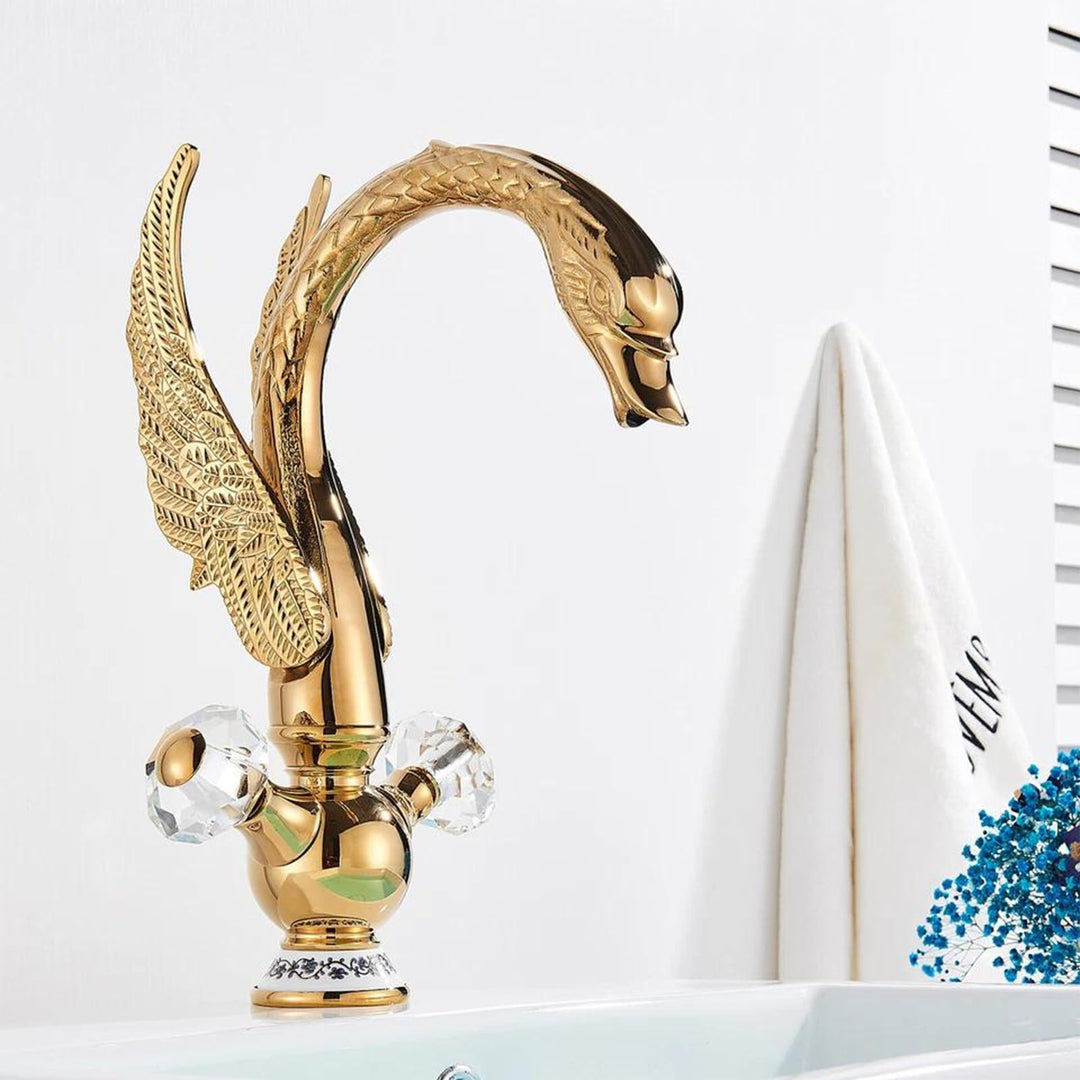 Suguword Waschtischarmatur mit Schwanendesign Einloch-Deckmontagehahn Modern für Badezimmer Gold A,