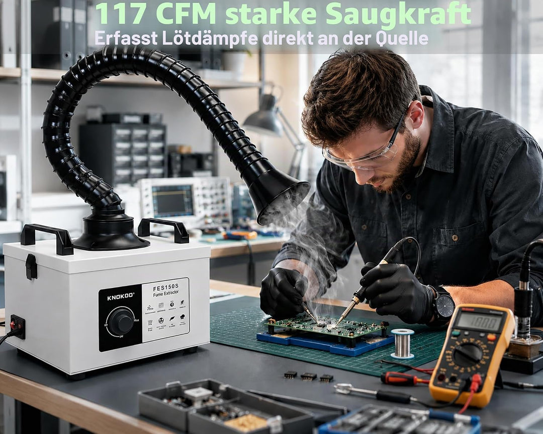 FES150S Lötrauchabsaugung, 200 m³/h, 100 W, starke Saugkraft, 3-stufiges Filtersystem, professionell