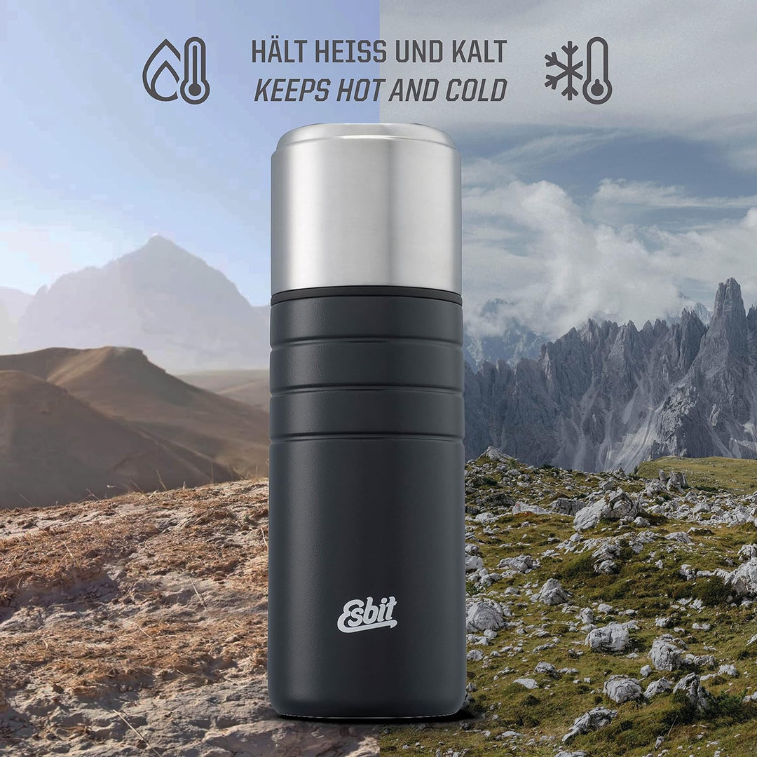 Esbit Isolierflasche Majoris mit Becher - Trinkflasche 500 ml aus Edelstahl in Schwarz - für warme u