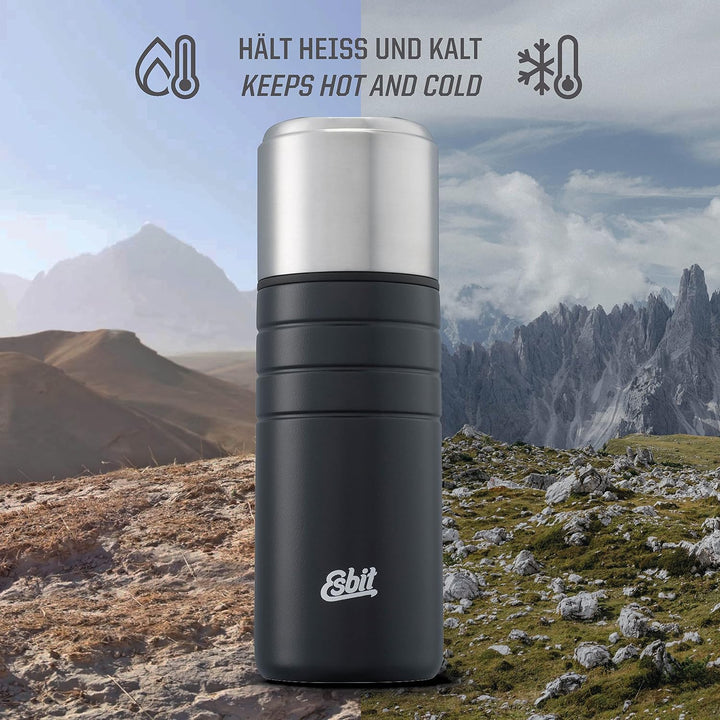 Esbit Isolierflasche Majoris mit Becher - Trinkflasche 500 ml aus Edelstahl in Schwarz - für warme u