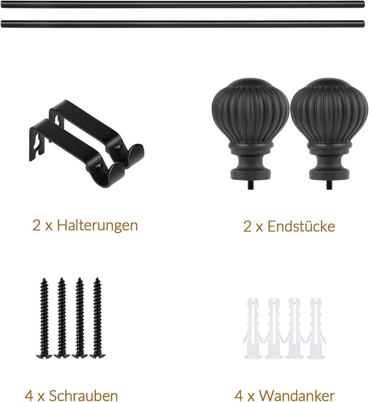 SZXIMU Gardinenstange ausziehbar Vorhangstange schwarz,71-122cm mit kugelförmigem Kürbis-Endstück 10