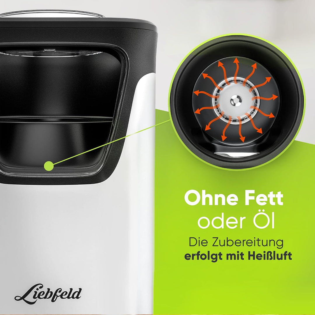 Liebfeld Popcornmaschine - Heissluft Popcorn Maker ohne Fett & Öl - Retro Küchen Gadget für Pop Mais
