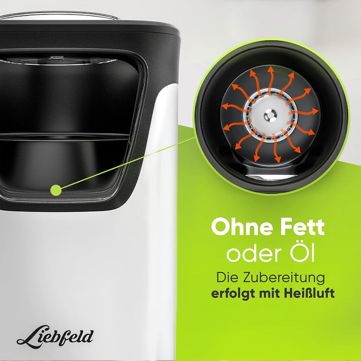 Liebfeld Popcornmaschine - Heissluft Popcorn Maker ohne Fett & Öl - Retro Küchen Gadget für Pop Mais