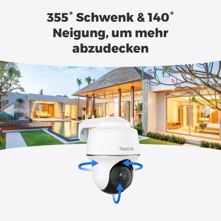 Reolink 3MP Überwachungskamera Aussen Akku WLAN 355°/140° Schwenkbar, 2K Solar IP Kamera Outdoor, Pa