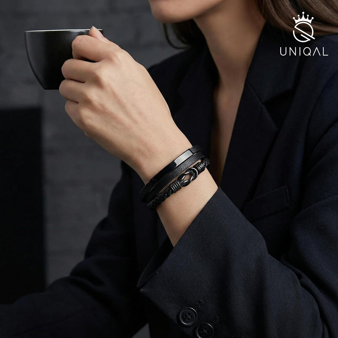 UNIQAL | Personaliesiertes Lederarmband mit Gravur "SHAPE" Herren Damen | Leather Bracelet mens | Ma