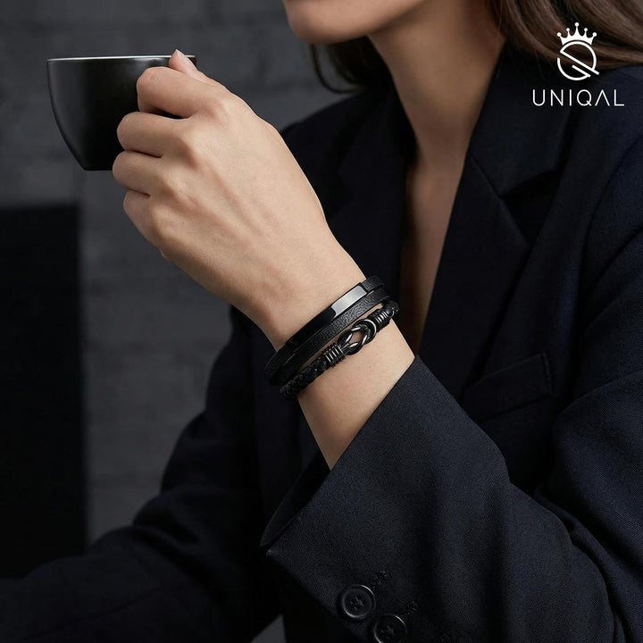 UNIQAL | Personaliesiertes Lederarmband mit Gravur "SHAPE" Herren Damen | Leather Bracelet mens | Ma