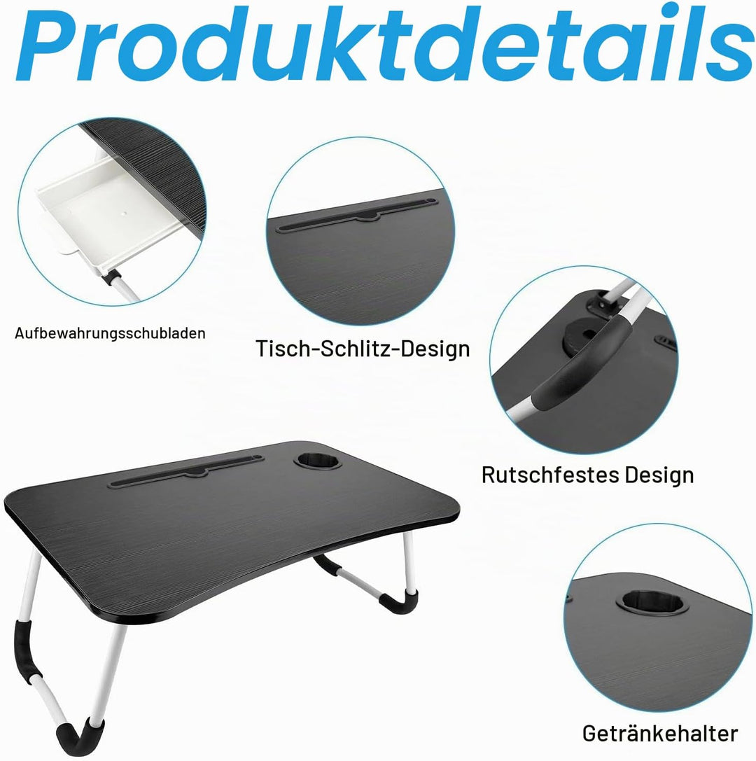 Laptoptisch, Betttablett mit Getränkehalter, Laptop Tisch für Bett, Betttablett Klappbar, Betttablet