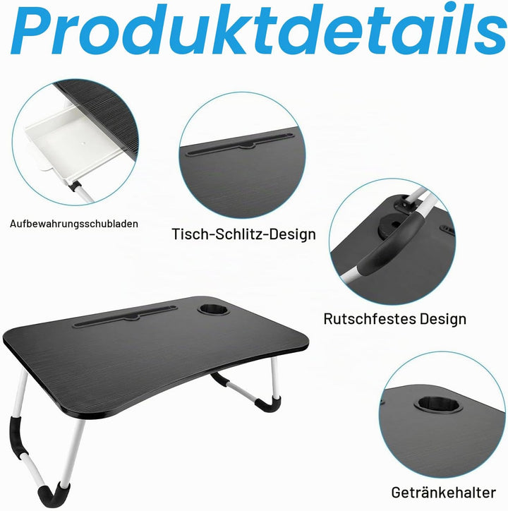 Laptoptisch, Betttablett mit Getränkehalter, Laptop Tisch für Bett, Betttablett Klappbar, Betttablet